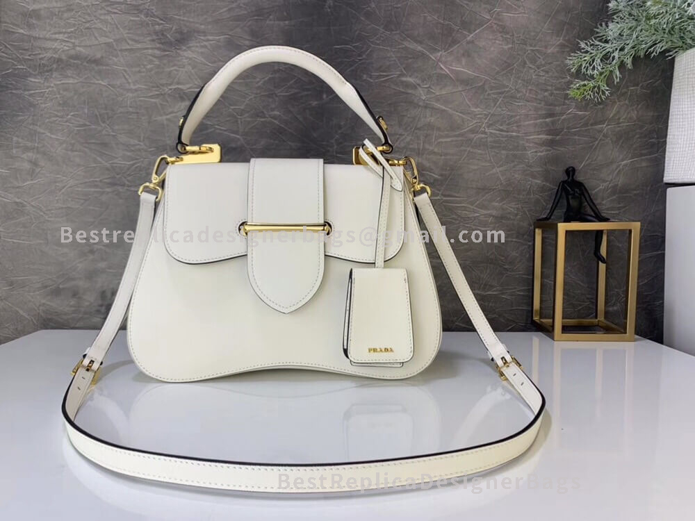 Prada Sidonie White Saffiano Leather Handbag GHW 005